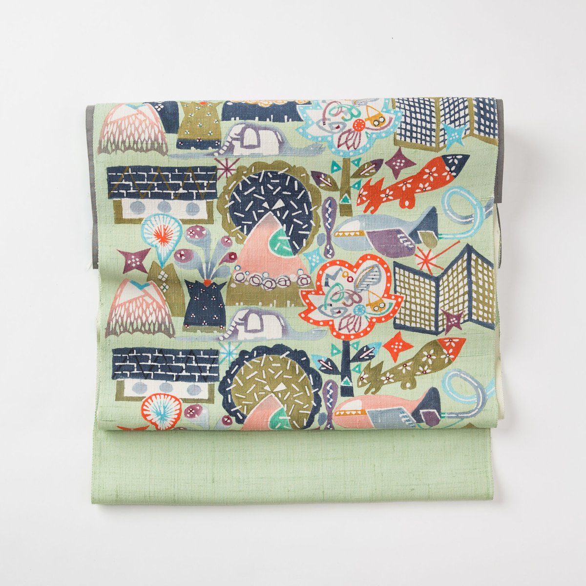 きものヱビス□ 国画会 池 深雪作型絵染紬地名古屋帯地反物