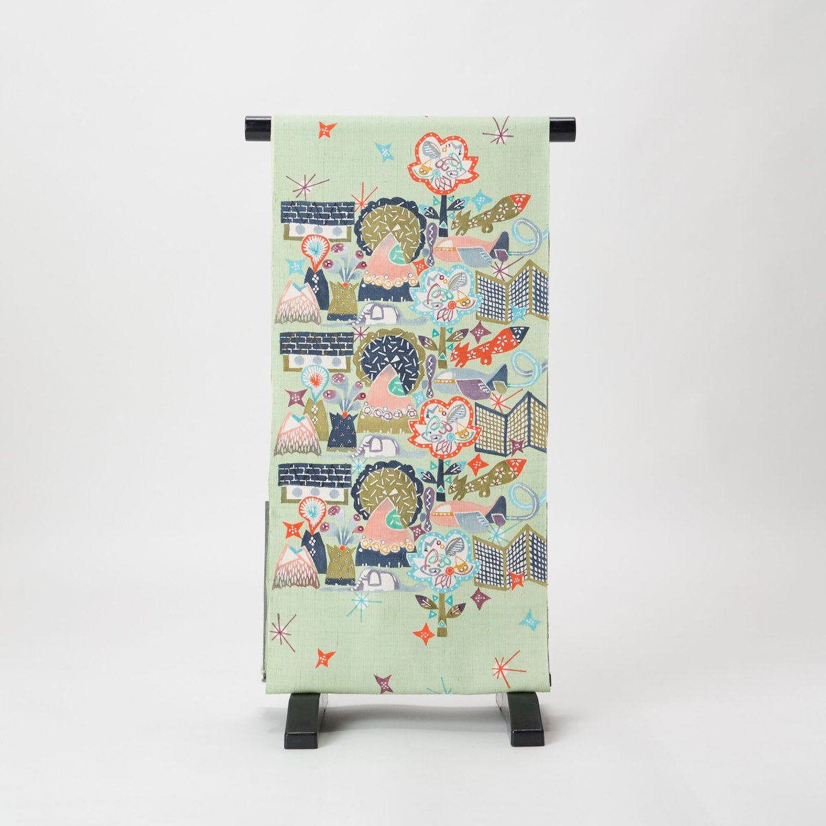 きものヱビス□ 国画会 池 深雪作型絵染紬地名古屋帯地反物
