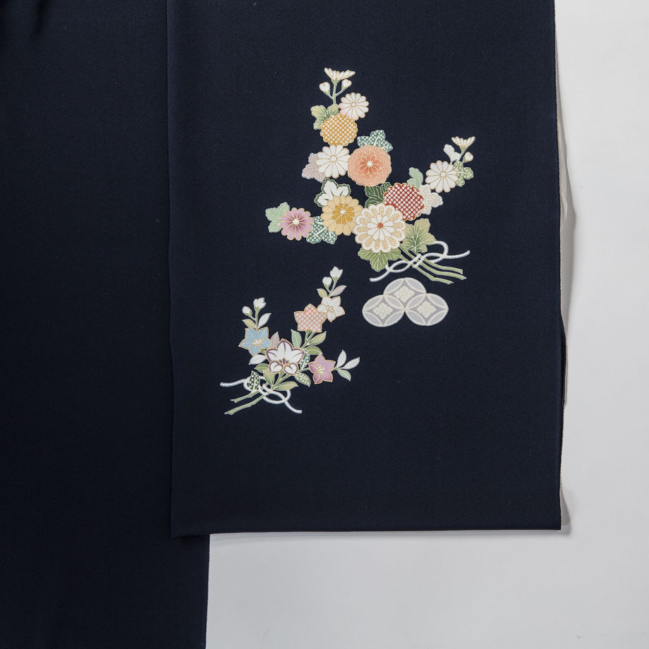 訪問着　フルセット　万寿菊　流水　浜ちりめん　金駒刺繍　落款　付け下げ　I3 fit=scale-down,w=1200