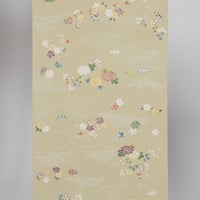 柔らかい黄緑系の草花文小紋着尺　丹後ちりめん　正絹　お仕立代込み