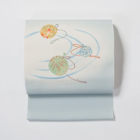 夏もの　手描き京友禅九寸名古屋帯　　駒絽　　水風船釣り　　お仕立代込み