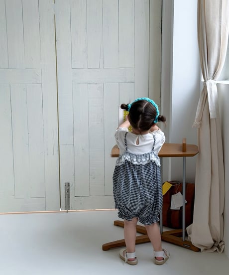 16[予約]mydaughter mono check lace romper putty set