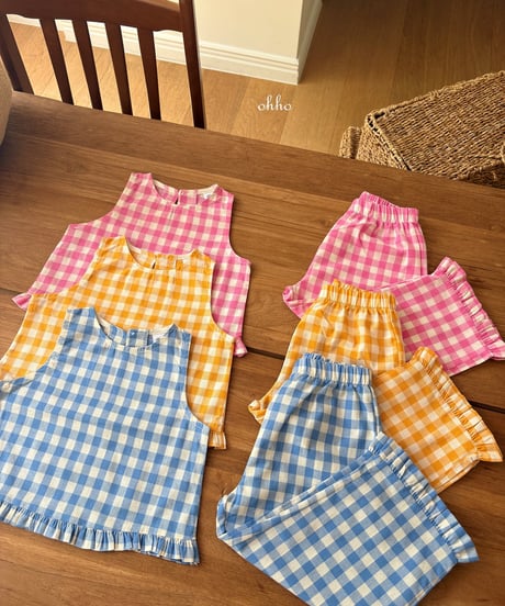 18[予約]ohho gingham frill pants