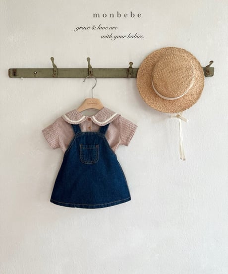 30[予約]monbebe bongbong denim overall skirt