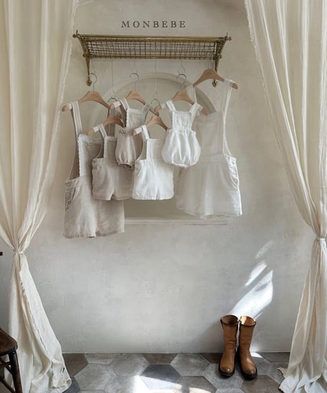 84[予約]monbebe pure linen kids suspender pants