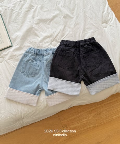 71[予約]ninibello check roll up denim pants