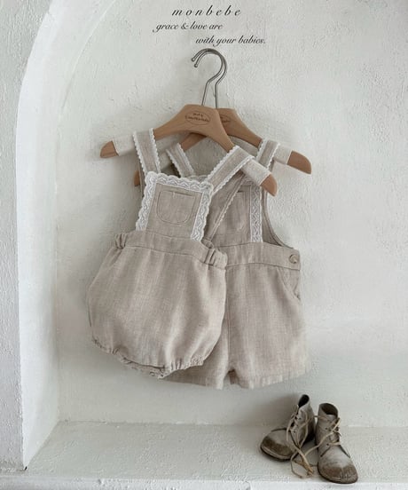 83[予約]monbebe pure linen suspender suit