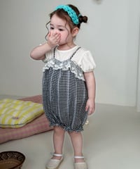 16[予約]mydaughter mono check lace romper putty set