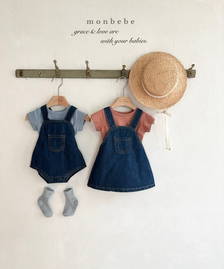 30[予約]monbebe bongbong denim overall skirt