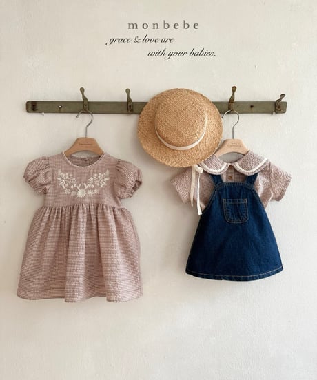 30[予約]monbebe bongbong denim overall skirt
