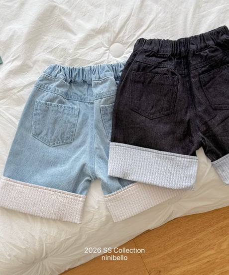 71[予約]ninibello check roll up denim pants