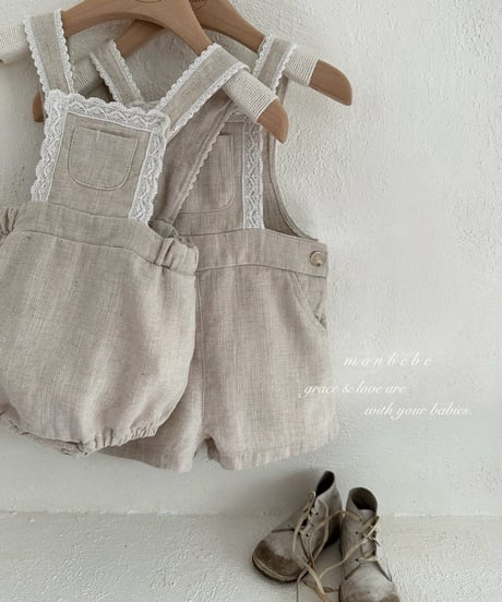 83[予約]monbebe pure linen suspender suit