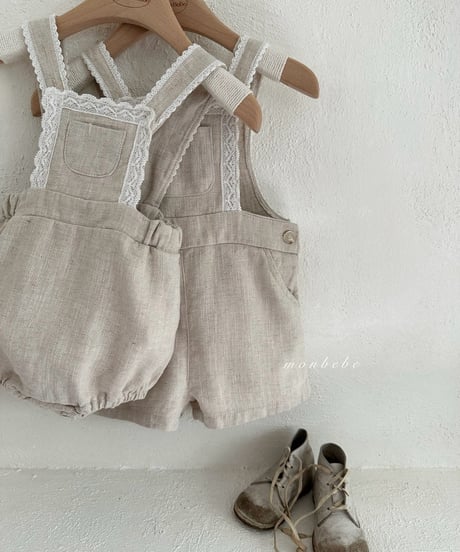 83[予約]monbebe pure linen suspender suit
