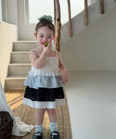 45[予約]mydaughter navy dot tiered dress
