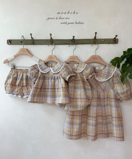 81[予約]monbebe check peony blouse