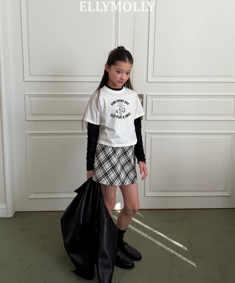 261[予約]ELLYMOLLY slash check skirt