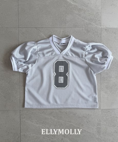 6[予約]ELLYMOLLY mesh puff v-neck t