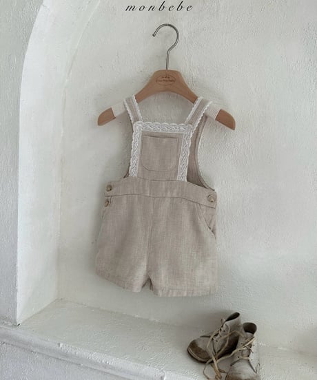 84[予約]monbebe pure linen kids suspender pants