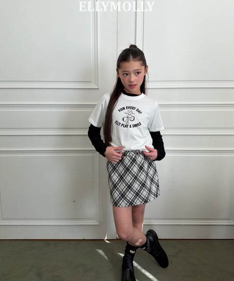 261[予約]ELLYMOLLY slash check skirt