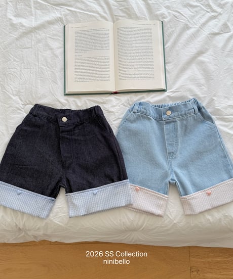 71[予約]ninibello check roll up denim pants