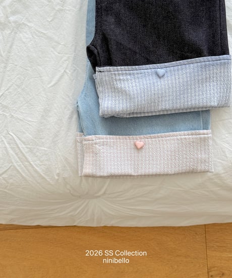 71[予約]ninibello check roll up denim pants