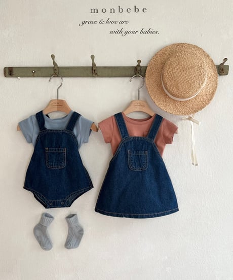 30[予約]monbebe bongbong denim overall skirt