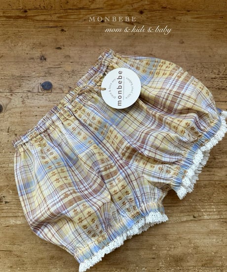 80[予約]monbebe check peony ballon shorts