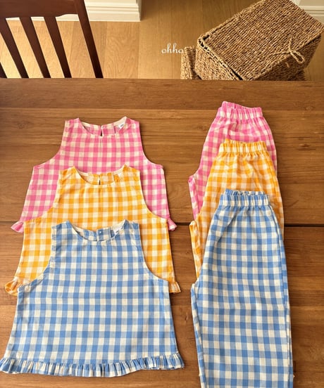 17[予約]ohho gingham frill sleeveless