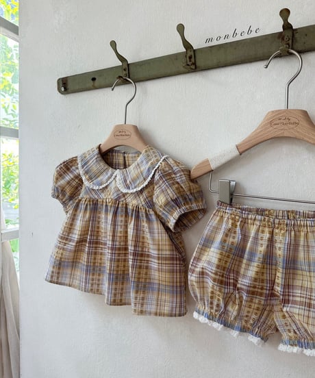 80[予約]monbebe check peony ballon shorts