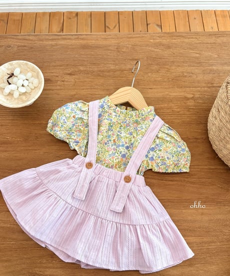 12[予約]ohho eyelet shirring string skirt