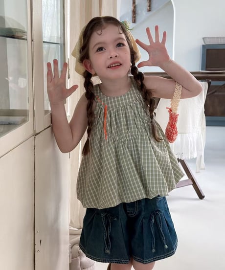 51[予約]aiai olive check balloon blouse