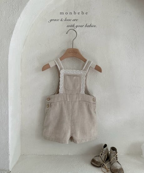 84[予約]monbebe pure linen kids suspender pants