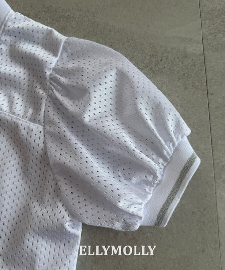 6[予約]ELLYMOLLY mesh puff v-neck t
