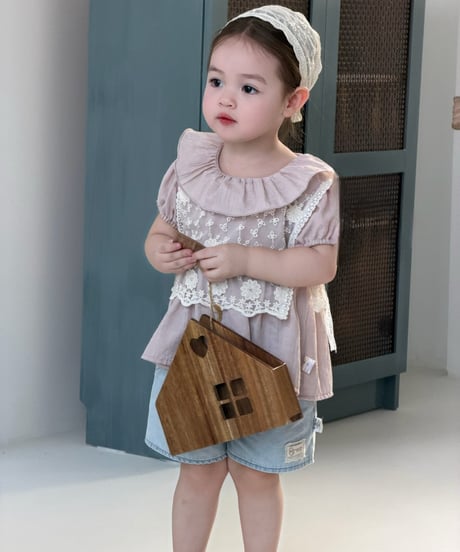 52[予約]mydaughter rose lace layered top set