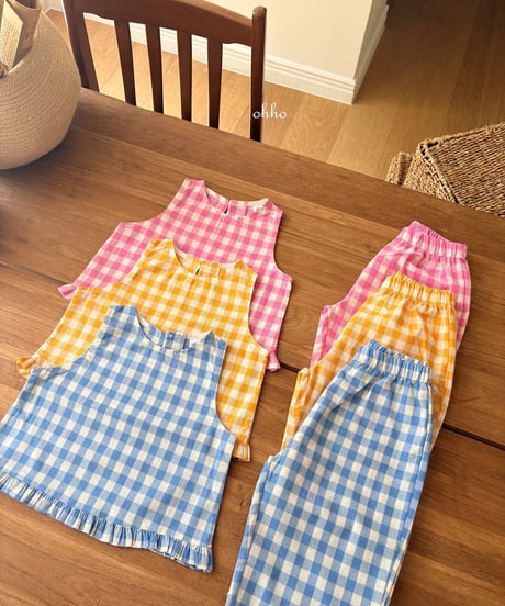 18[予約]ohho gingham frill pants