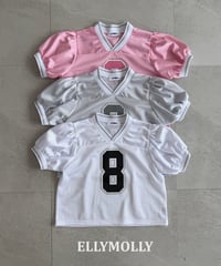 6[予約]ELLYMOLLY mesh puff v-neck t