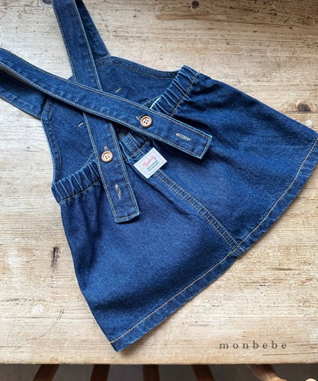30[予約]monbebe bongbong denim overall skirt