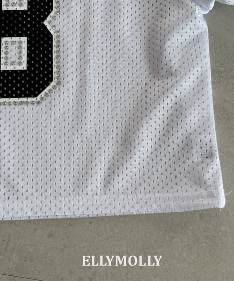 6[予約]ELLYMOLLY mesh puff v-neck t