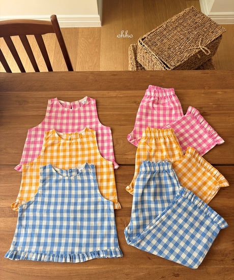 17[予約]ohho gingham frill sleeveless