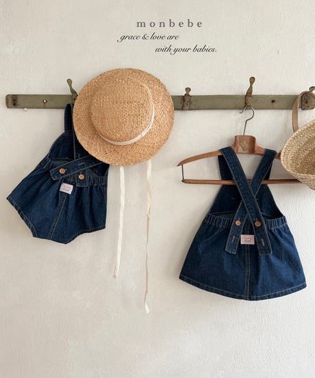 30[予約]monbebe bongbong denim overall skirt