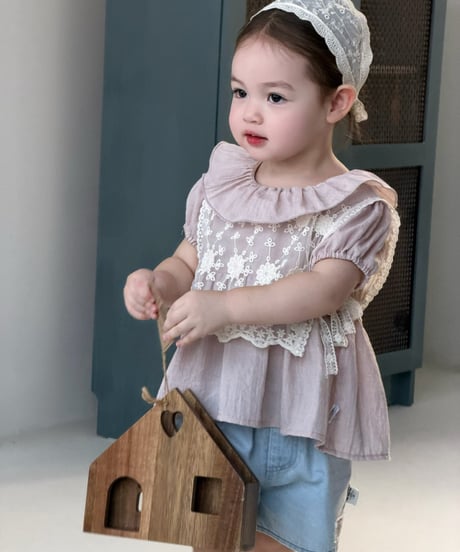 52[予約]mydaughter rose lace layered top set