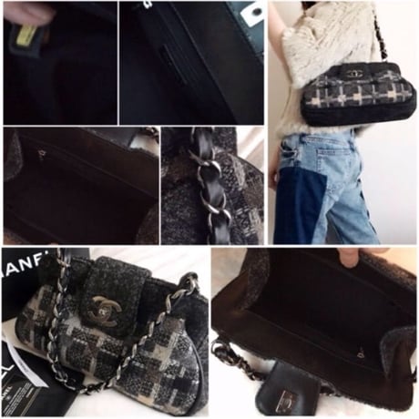 シャネル CHANEL ツイード　がま口　ハンドバッグ