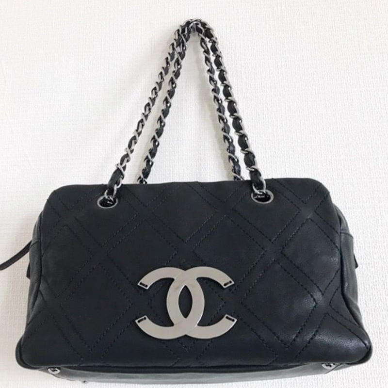 CHANEL ショルダー バッグ デカココ フリンジ ステッチ 黒 ブラック