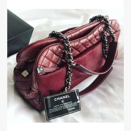 シャネル CHANEL ヴィンテージ レザー×ハラコ チェーンショルダーバッグ