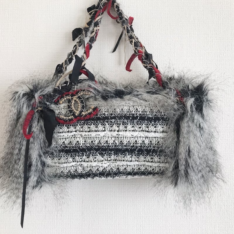 絶版　CHANEL ファンタジートートバッグ　カーフスキンツイード　正規品 シャネル CHANEL ファンタジーファー ツイードショルダーバッグ