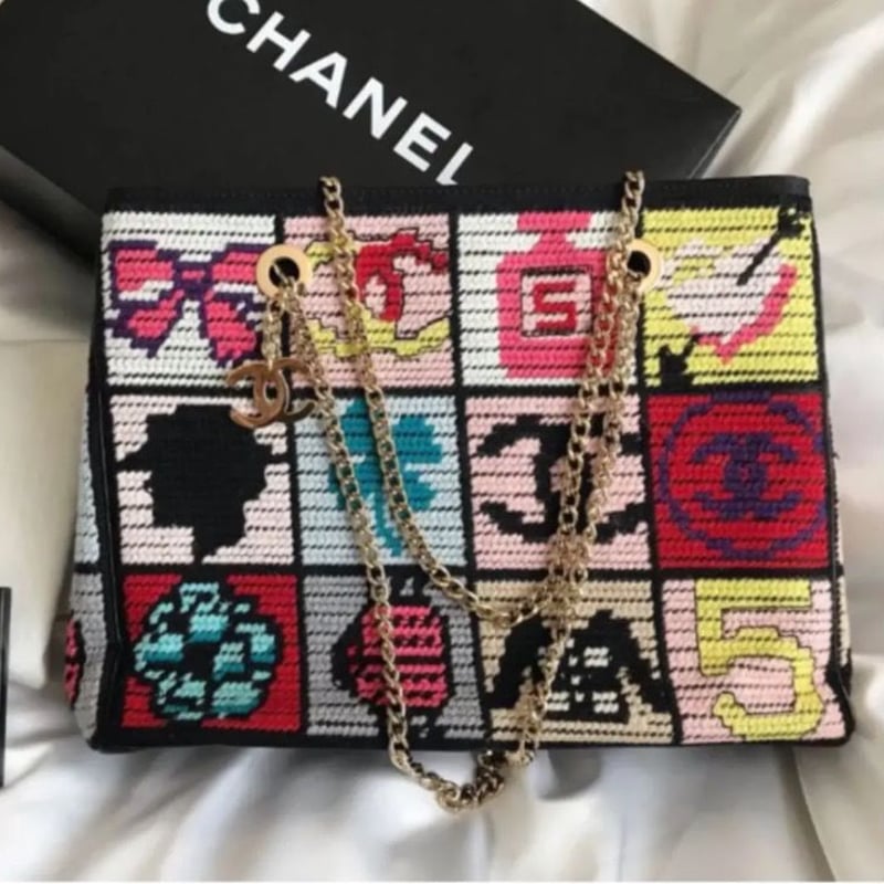 シャネル CHANEL アイコン柄 パッチワーク チェーンショルダーバッグ