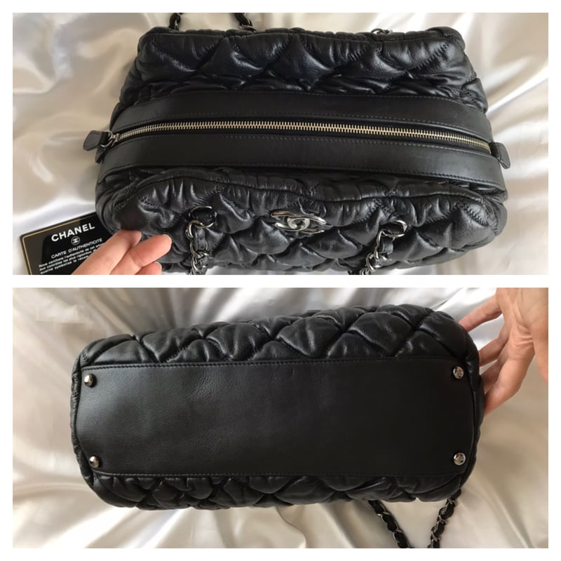 シャネル CHANEL バブルキルト ブラックレザー ショルダーバッグ シャネル CHANEL バブルキルト ブラックレザー ショルダーバッグ