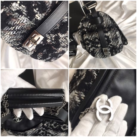 シャネル CHANEL カメリア柄　ツイードチェーンバッグ