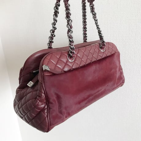 シャネル CHANEL ヴィンテージ レザー×ハラコ チェーンショルダーバッグ