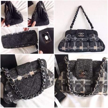 シャネル CHANEL ツイード　がま口　ハンドバッグ